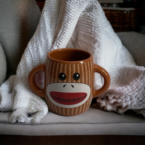 Galerie Other - Galerie Sock Monkey Coffee Mug Tea Double Handle Ceramic Brown Cup